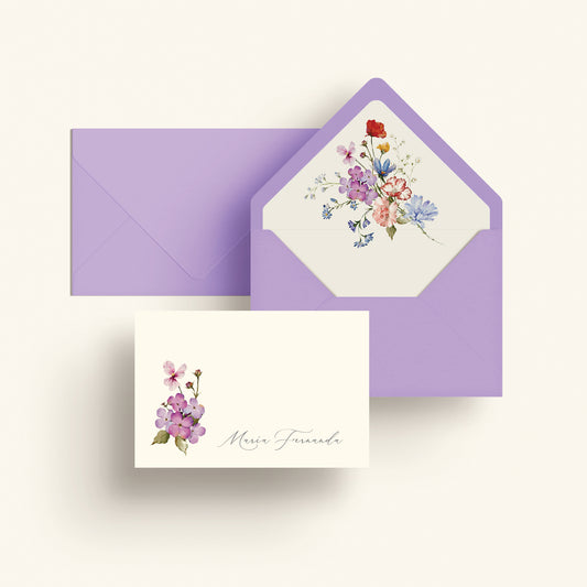 Set Thank you notes Garden Flowers Lilas